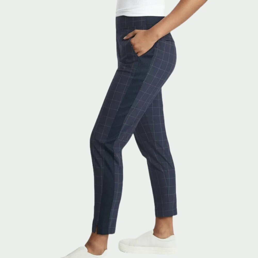 Athleta Brooklyn‎ Textured Ankle Pants Navy Windowpane Print Athleisure